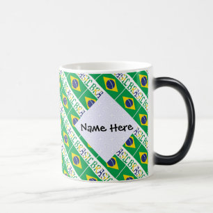 Mug Magic Bandeira Brasil Nom Personnalisé en Carreaux