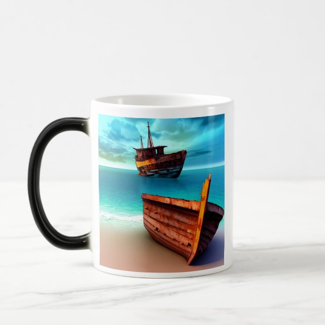 Mug Magic Bateaux déserts sur une plage abandonnée (Gauche)