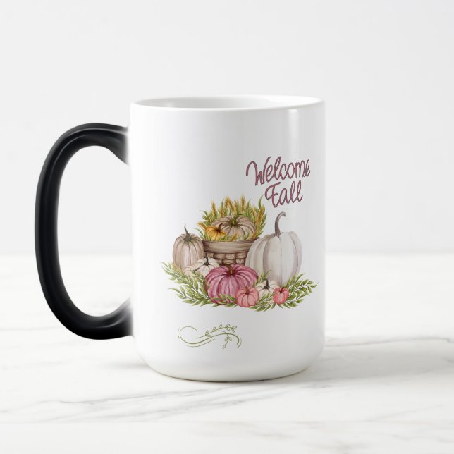 Mug Magic Bienvenue Automne rose blanc Citrouilles Automne (Gauche)