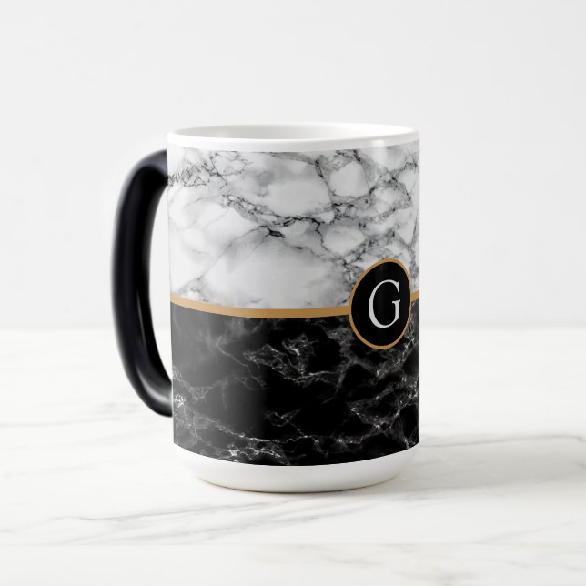 Mug Magic Black & Marbre blanc Stone Ajouter votre lettre (Devant gauche)