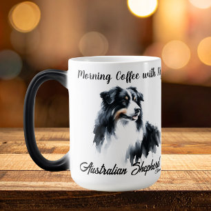 Mug Magic Black moderne sur café blanc Australian Shepherd