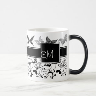 Mug Magic Blanc victorien de noir de Flourish de papillon