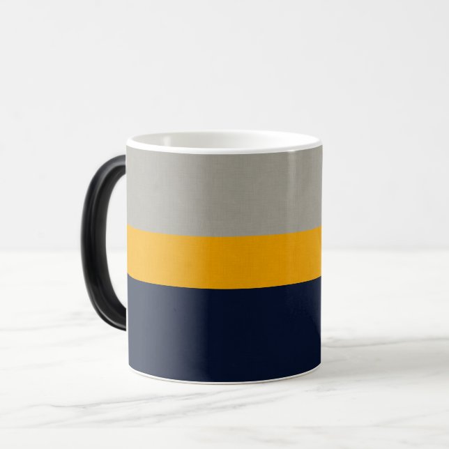 Mug Magic Bleu foncé, Jaune, Gris rayé Texté (Devant gauche)