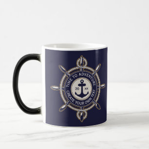 Mug Magic Bleu marine et beige rond avec boussole côtière