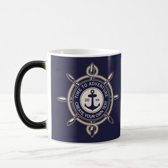 Mug Magic Bleu marine et beige rond avec boussole côtière (Gauche)