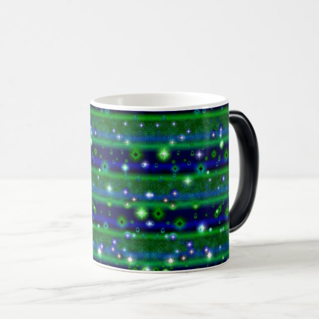 Mug Magic Bleu vert rayures avec étoiles et Raindrops (Devant droit)