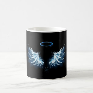 Mug Magic Blue Glowing Angel Wings on black background