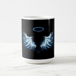 Mug Magic Blue Glowing Angel Wings on black background
