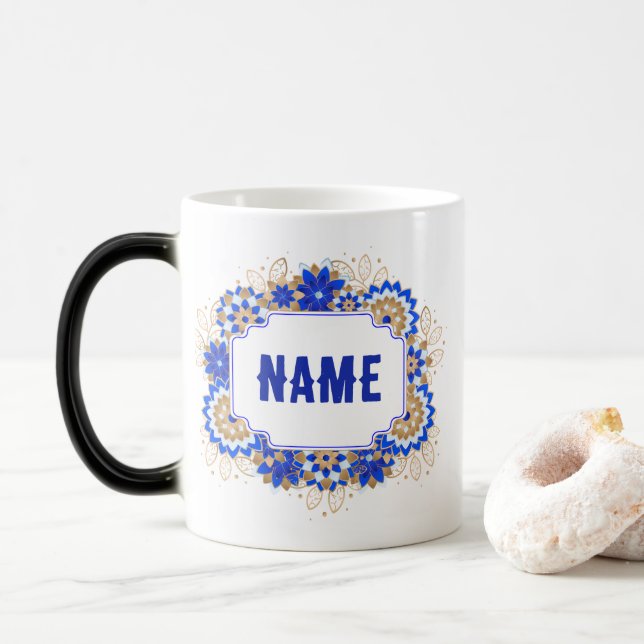 Mug Magic Blue Namaste Nom personnalisé Monogramme (Avec donut)