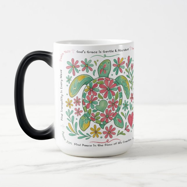 Mug Magic Boho Sea Turtle Christian, 11 ou 15oz, rose/vert (Gauche)