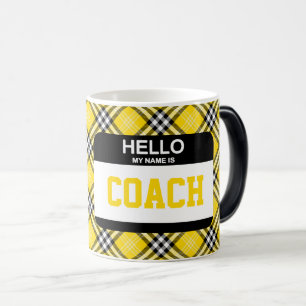 Mug Magic Bonjour Mon Nom Est COACH Nametag Plaid Sports Amu