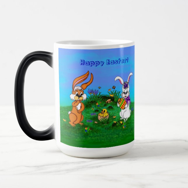 Mug Magic Bonne Pâques ! Lapin avec lapin et poussin (Gauche)