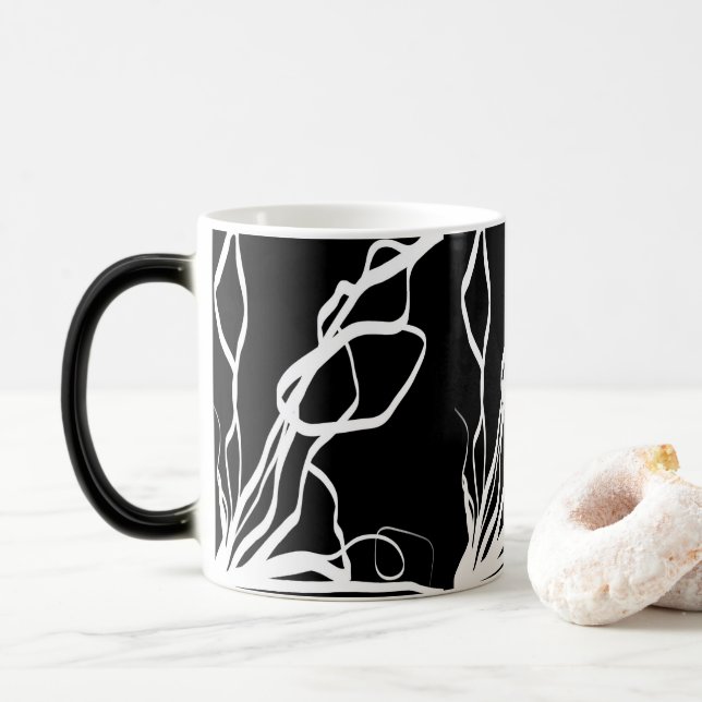 Mug Magic Bouquet Noir : Abstrait noir et blanc (Avec donut)