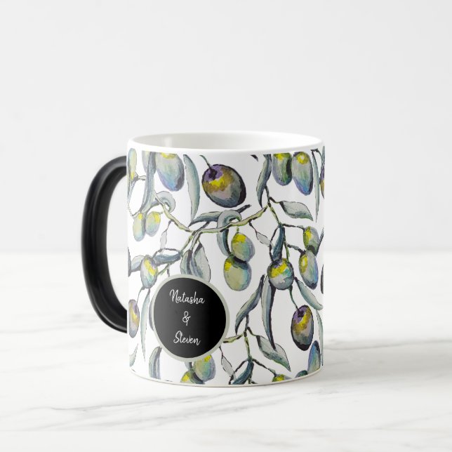 Mug Magic Branche d'olivier aquarelle bleu violet (Devant gauche)