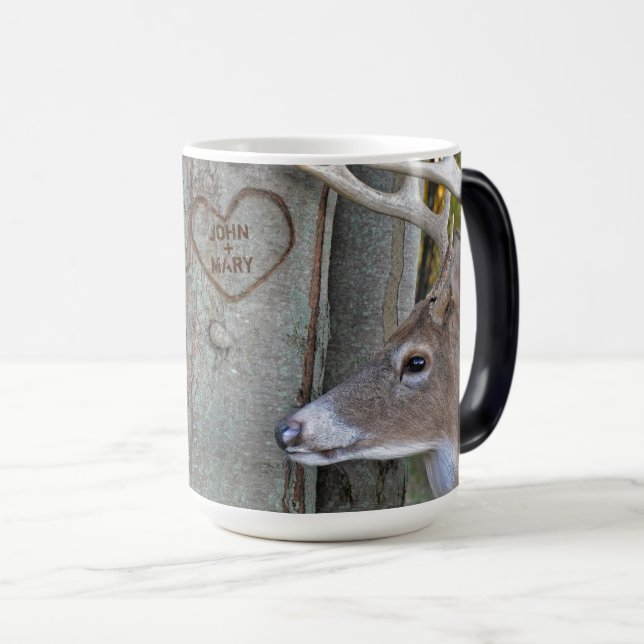 Mug Magic buck et faire avec coeur sur l'arbre avec des noms (Devant droit)