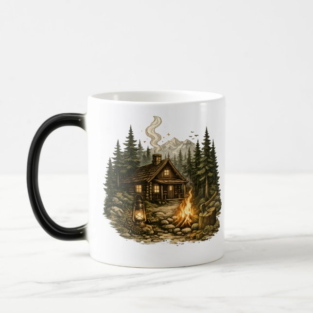 Mug Magic Cabane rustique de forêt Feu de camp (Gauche)
