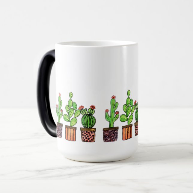 Mug Magic Cactus mignon d'aquarelle dans des pots (Devant gauche)