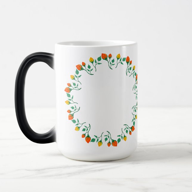 Mug Magic Cadre rond floral avec fleurs de rose jaune et rou (Gauche)