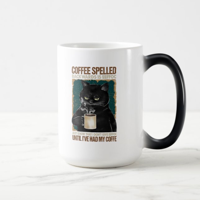 Mug Magic Café vintage noir épelé vers l'arrière (Droite)