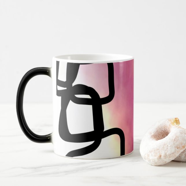 Mug Magic Chaîne de blocage : Abstrait rose, jaune, noir et  (Avec donut)