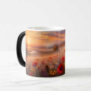 Mug Magic Champ de coquelicots au coucher du soleil, peintur