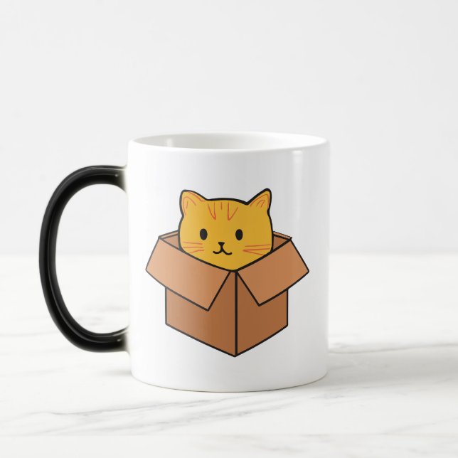 Mug Magic Chat assis à l'intérieur d'une boîte en carton (Gauche)