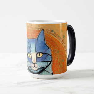 Mug Magic Chat bleu mosaïque marocaine Art abstrait soleil d