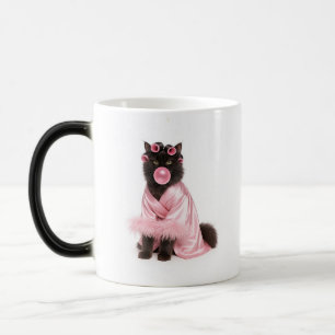 Mug Magic Chat dans une robe rose avec bigoudis et bubble-gu