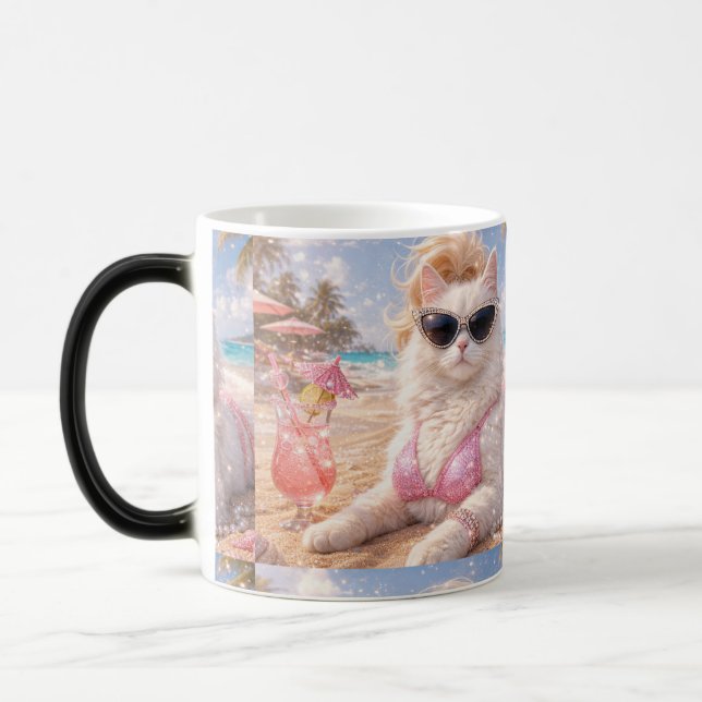 Mug Magic Chat de plage glamour avec lunettes de soleil (Gauche)