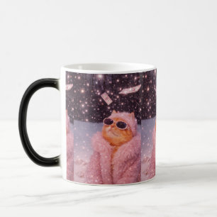 Mug Magic Chat Glam Money en manteau de fourrure rose et lun