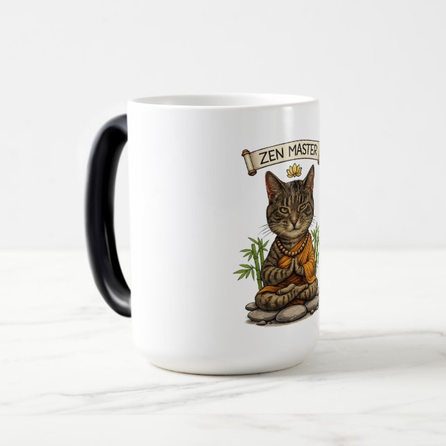 Mug Magic Chat maître Zen drôle chat gris tabby cadeau  (Devant gauche)