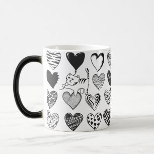 Mug Magic Chat noir et blanc et Motif de coeur