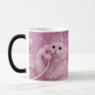 Mug Magic Chat Princesse Glamour Utilisant un Téléphone Rose