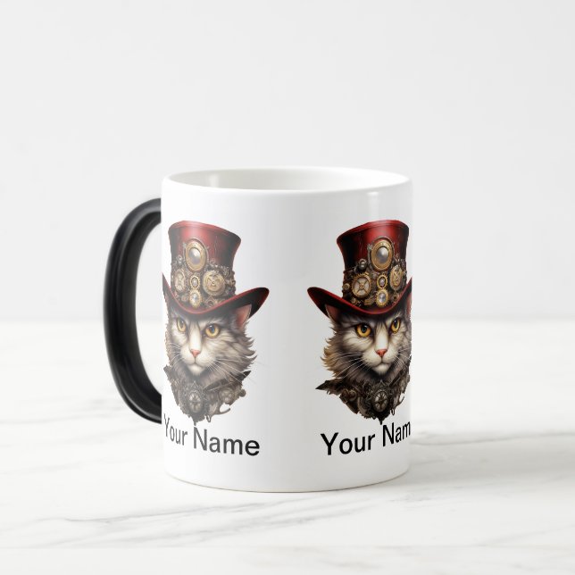 Mug Magic Chat Steampunk avec haut-de-forme rouge (Devant gauche)