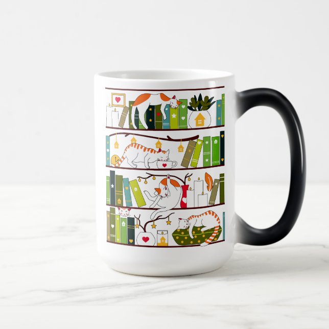 Mug Magic Chats Sur La Librairie, Chat Et Livre Cadeau Lover (Droite)