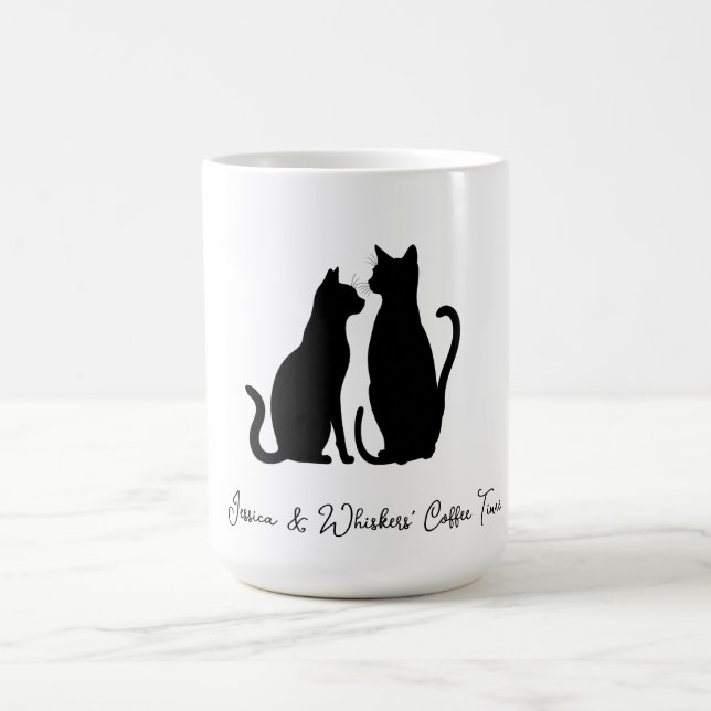 Mug Magic Chic Chat Silhouette Nom personnalisé Noir & Blanc (Centre)