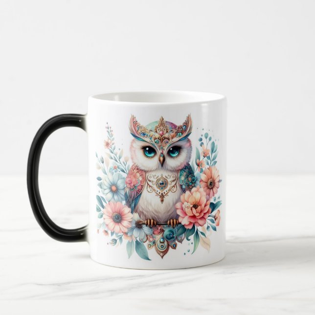 Mug Magic Chouette à bijoux majestueuse aux accents floraux (Gauche)