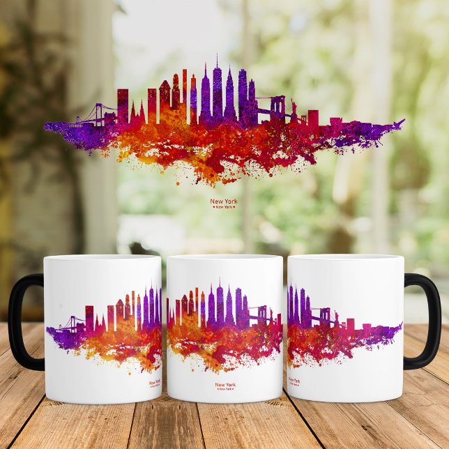 Mug Magic Ciel de New York aquarelle sur blanc (New York City Skyline Watercolor on White. Color Morph Mug)