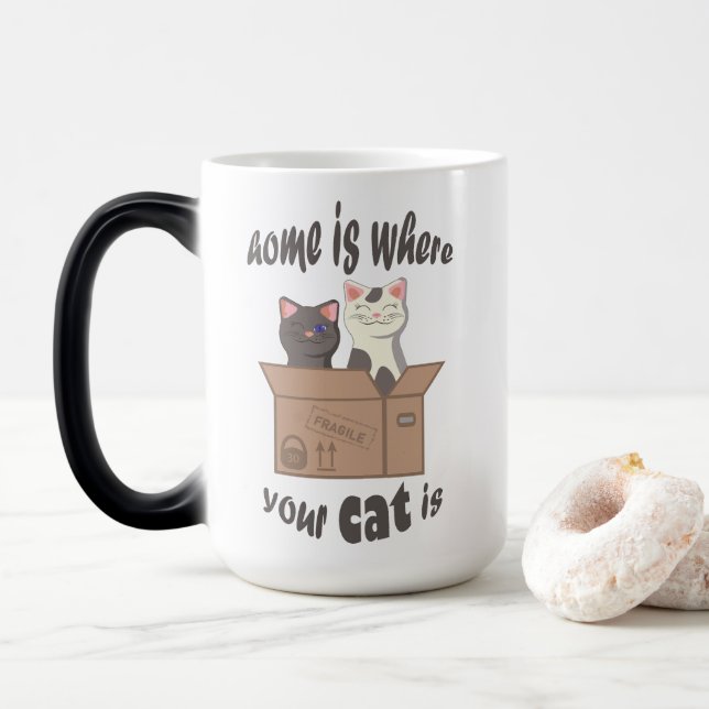 Mug Magic Citation drôle Accueil est où est votre chat (Avec donut)