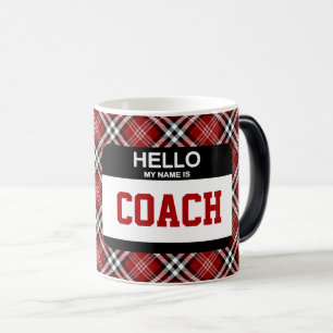 Mug Magic Coach sportif Nametag Team Maroon Plaid Hello