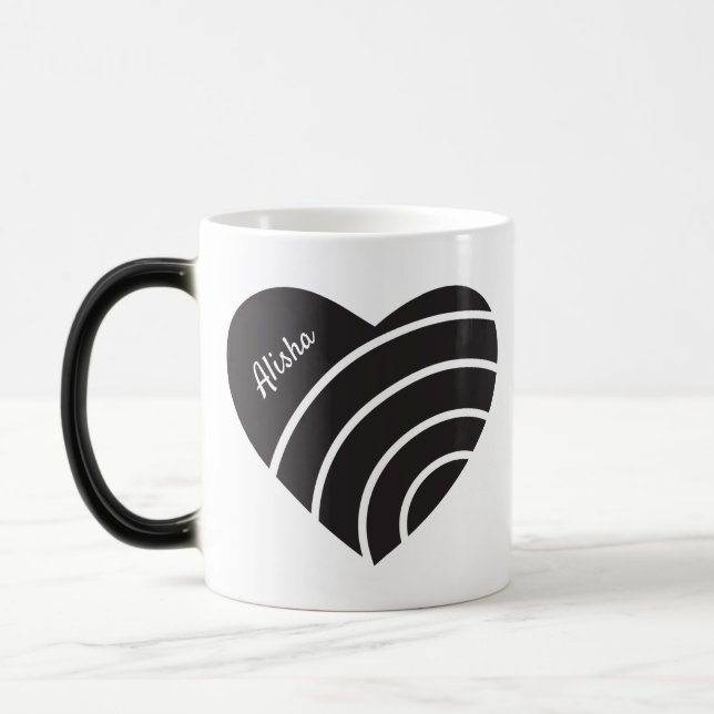 Mug Magic Coeur noir mignon avec anneaux Monogramme (Gauche)