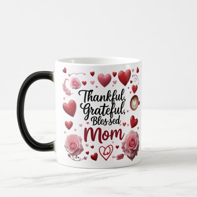 Mug Magic Coeur rouge et Roses - Merci Grateful Blessé Maman (Gauche)