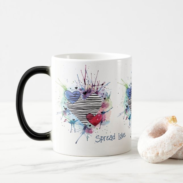 Mug Magic Coeurs Et Lavages Dans L'Aquarelle (Avec donut)