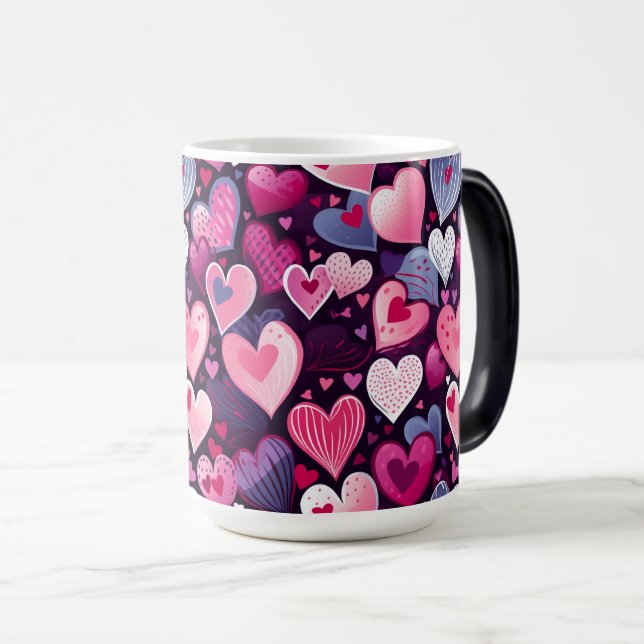 Mug Magic Coeurs romantiques Valentine Design sans couture (Devant droit)