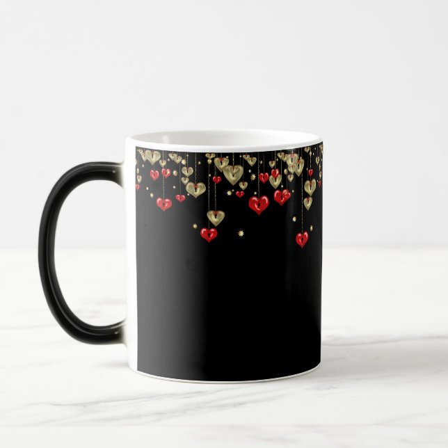 Mug Magic Cœurs rouges et dorés sur fond noir (Gauche)