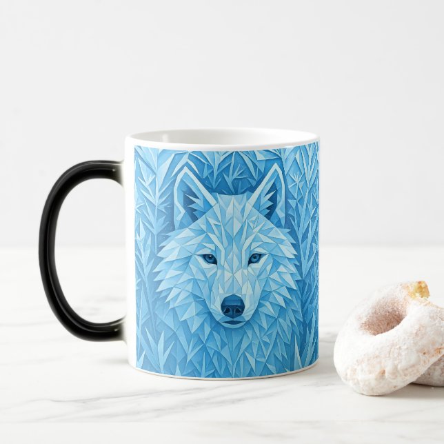Mug Magic Cool Blue Geometric Wolf Low Poly Abstract Morphin (Avec donut)