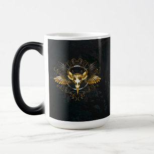 Mug Magic Crâne d'oiseaux dorés sur arrière - plan noir