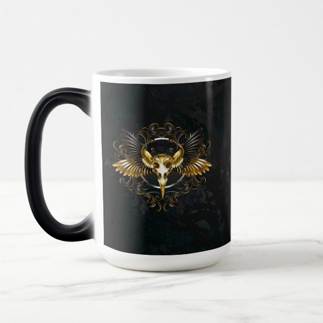 Mug Magic Crâne d'oiseaux dorés sur arrière - plan noir (Gauche)