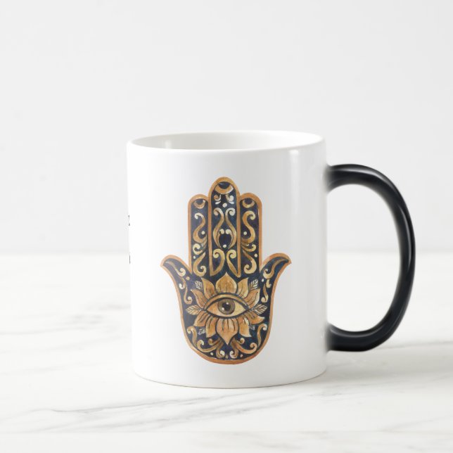 Mug Magic Créez votre propre Aquarelle Noir & Or Hamsa (Droite)