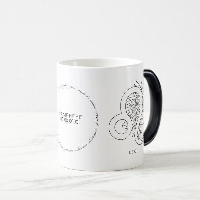 Mug Magic Créez votre propre Zodiac Leo noir & blanc élégant (Devant droit)